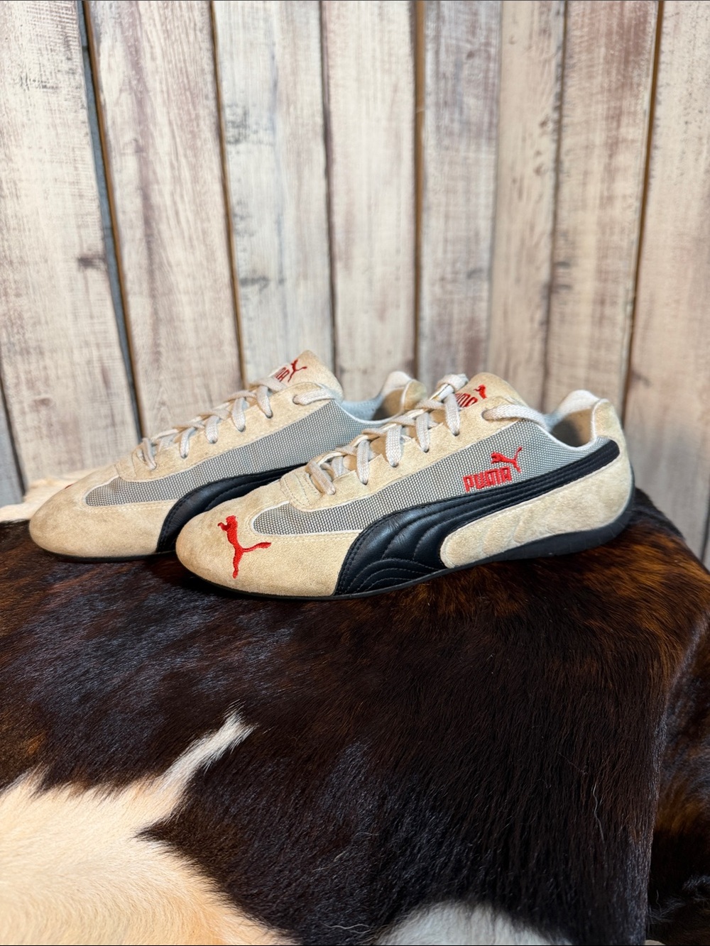 Puma Men’s Beige, Black and Red Suede Sneakers